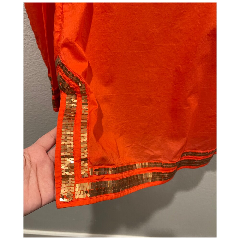 TORY BURCH Gold Sequins V-Neck Orange Caftan Tunic - Picture 5 of 6